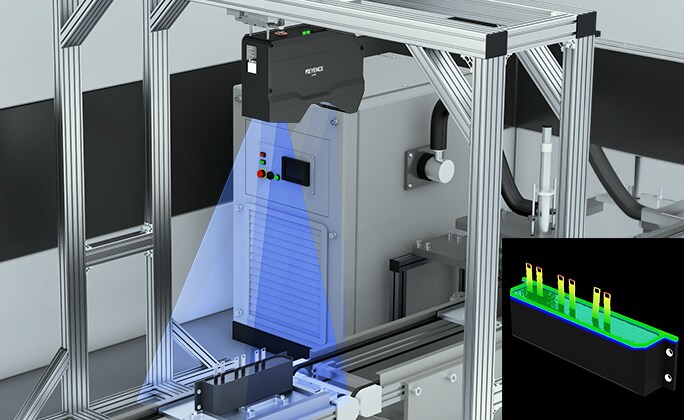 フィルムコンデンサの端子高さ・位置検査 一括 3D 非接触 LJ-S8000シリーズ