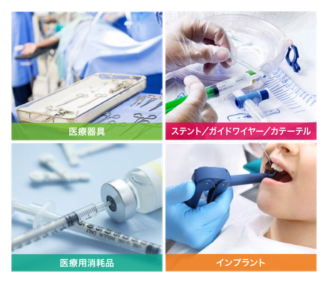 対応分野の写真: 医療器具、ステント／ガイドワイヤー／カテーテル、医療用消耗品、インプラント