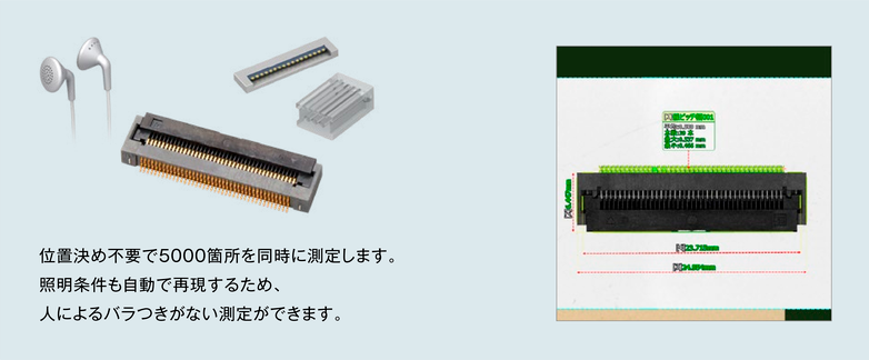 位置決め不要で5000箇所を同時に測定します。照明条件も自動で再現するため、人によるバラつきがない測定ができます。
