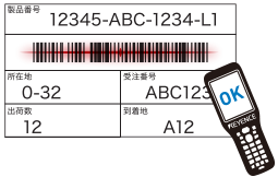 客先現品票の製品番号欄に記載されたバーコードをスキャンして読み取る