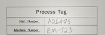 現品票に手書きされた「Part Number: A26A79」「Machine Number: EM-123」も読み取れる