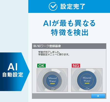 AI自動設定 設定完了 AIが最も異なる特徴を検出