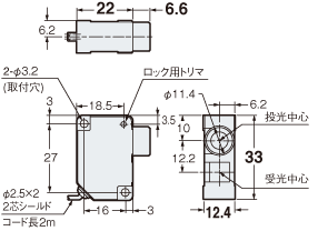 外形寸法図 : 汎用タイプデジタルレーザセンサ | キーエンス