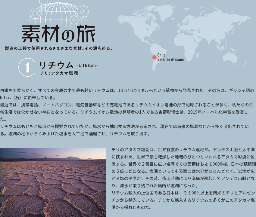 素材の旅【1】リチウム（チリ：アタカマ塩湖）