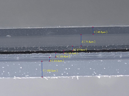 4Kデジタルマイクロスコープ「VHXシリーズ」での多層フィルム断面の膜厚測定