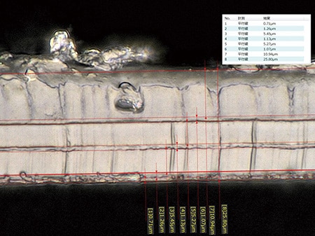 4Kデジタルマイクロスコープ「VHXシリーズ」での多層フィルム断面の膜厚測定