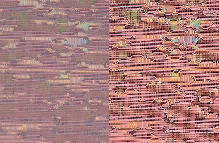 左：従来のマイクロスコープ ／ 右：「VHXシリーズ」での高精細撮影（×3000）