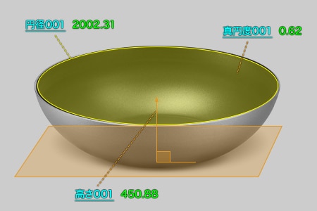 「WMシリーズ」による鏡板の測定画面イメージ