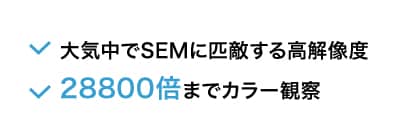 大気中でSEMに匹敵する高解像度 28800倍までカラー観察