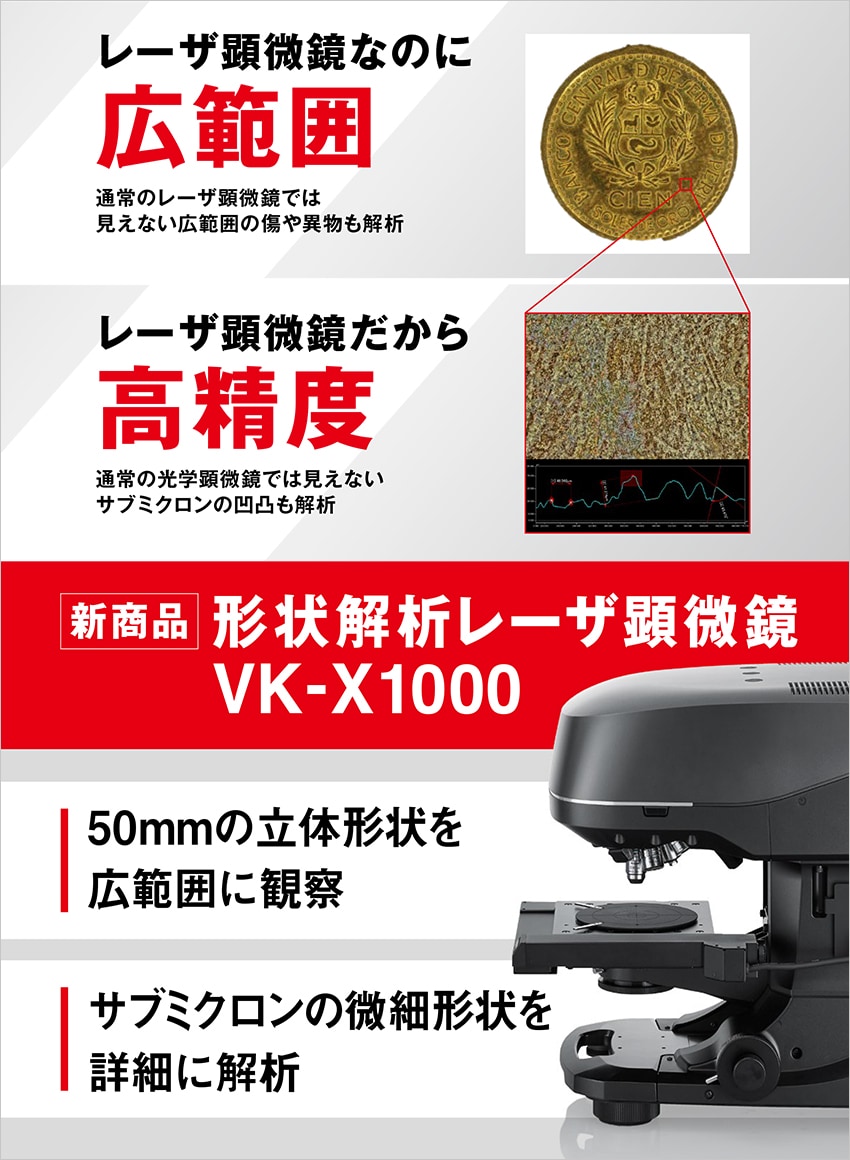 レーザ顕微鏡なのに広範囲。レーザ顕微鏡だから高精度。新商品 形状解析レーザ顕微鏡 VK-X1000