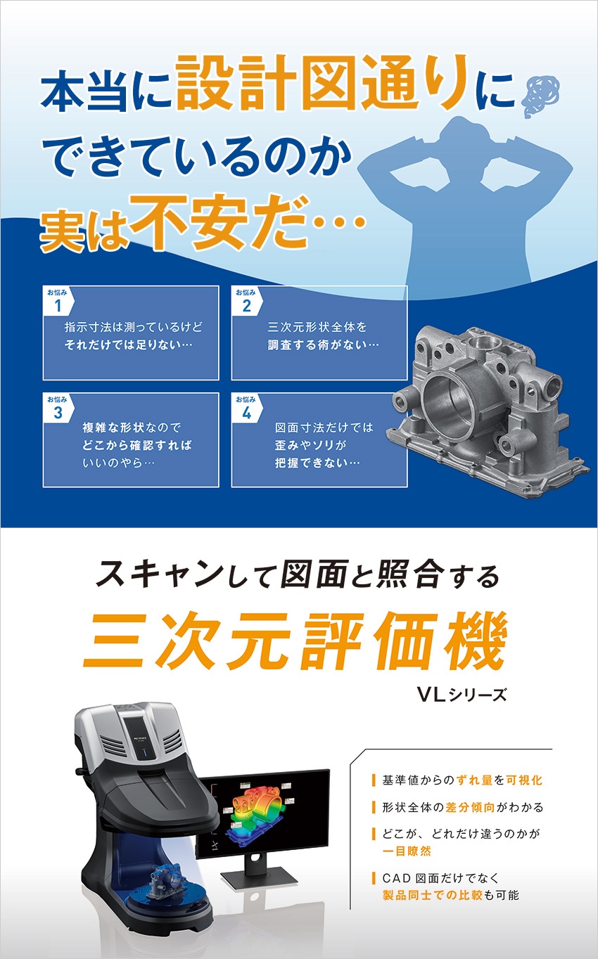 スキャンして図面と照合する三次元評価機 VLシリーズ