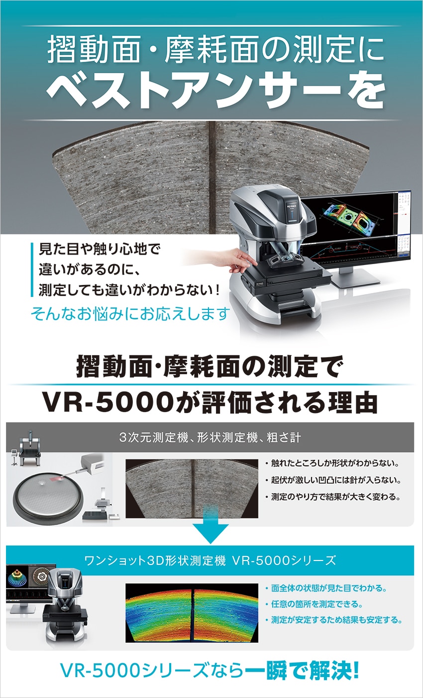 摺動面・摩耗面の測定にベストアンサーを。VR-5000シリーズなら一瞬で解決！