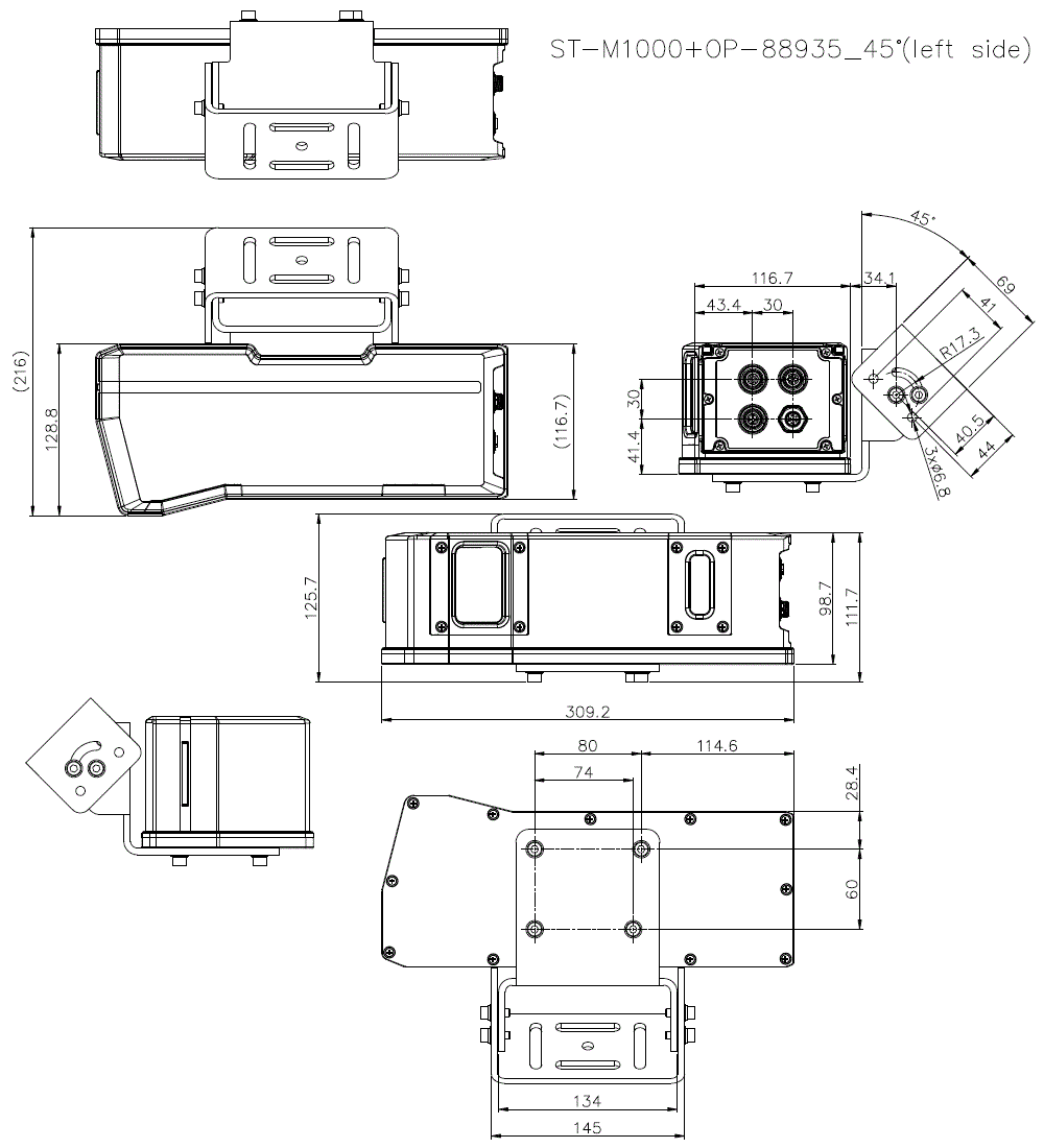 ST-M1000+OP-88935 45°(LEFT SIDE) Dimension