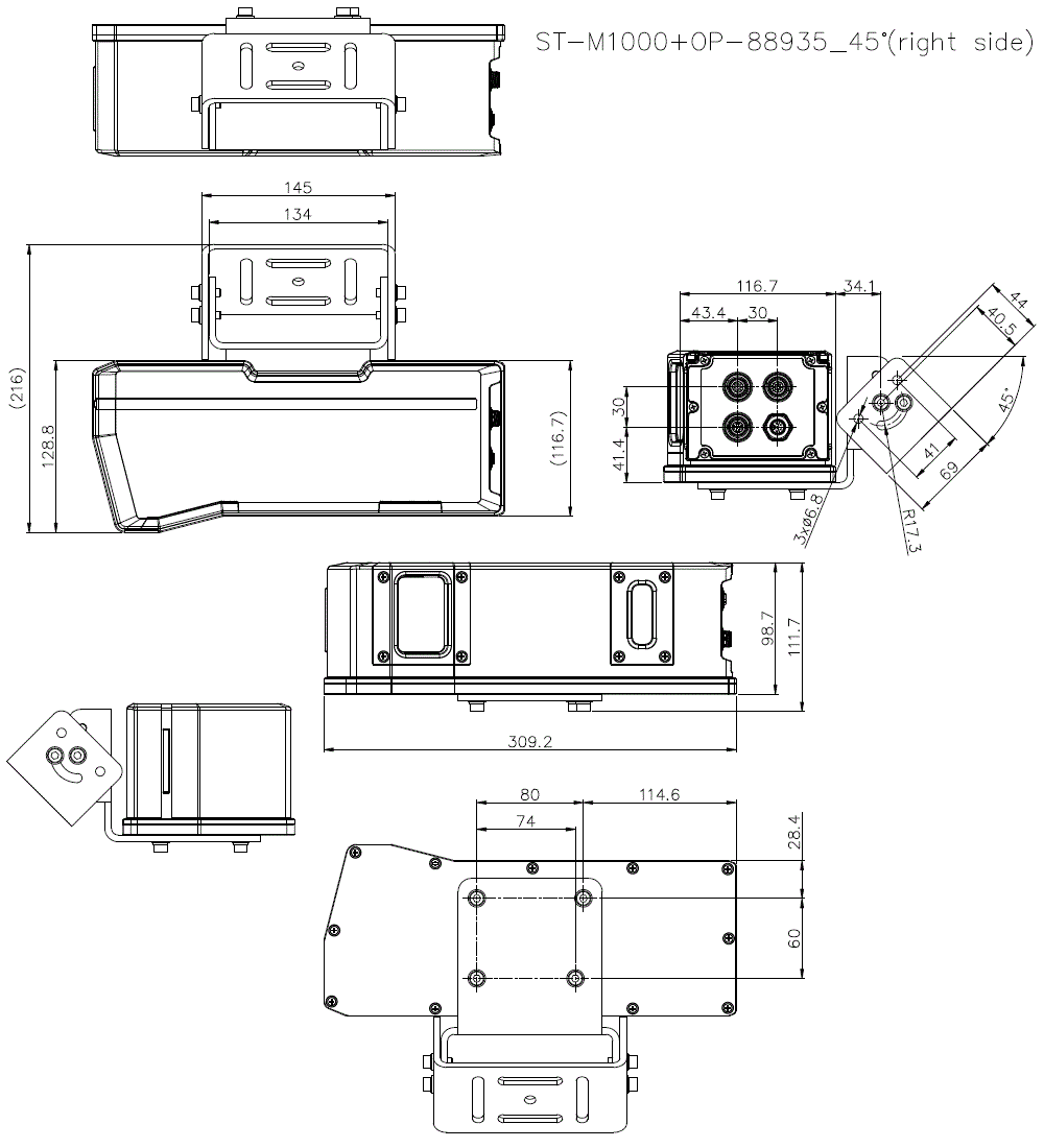 ST-M1000+OP-88935 45°(RIGHT SIDE) Dimension