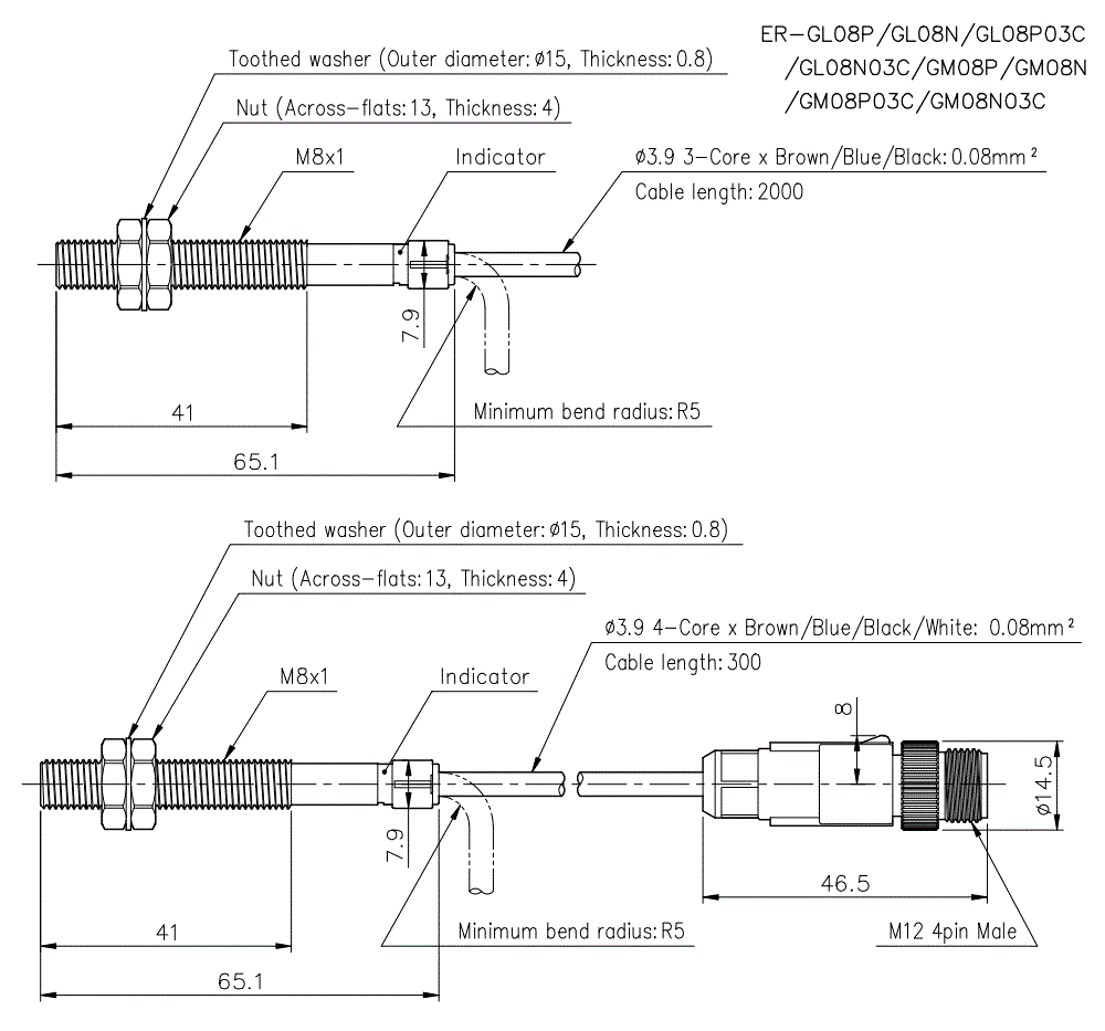 ER-GL08P/GL08N/GM08P/GM08N/GL08P03C/GL08N03C/GM08P03C/GM08N03C Dimension