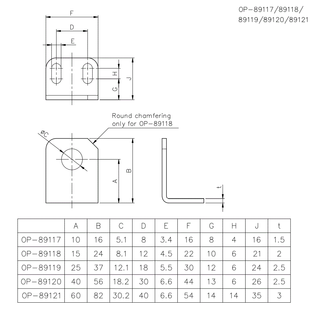 OP-89117/89118/89119/89120/89121 Dimension