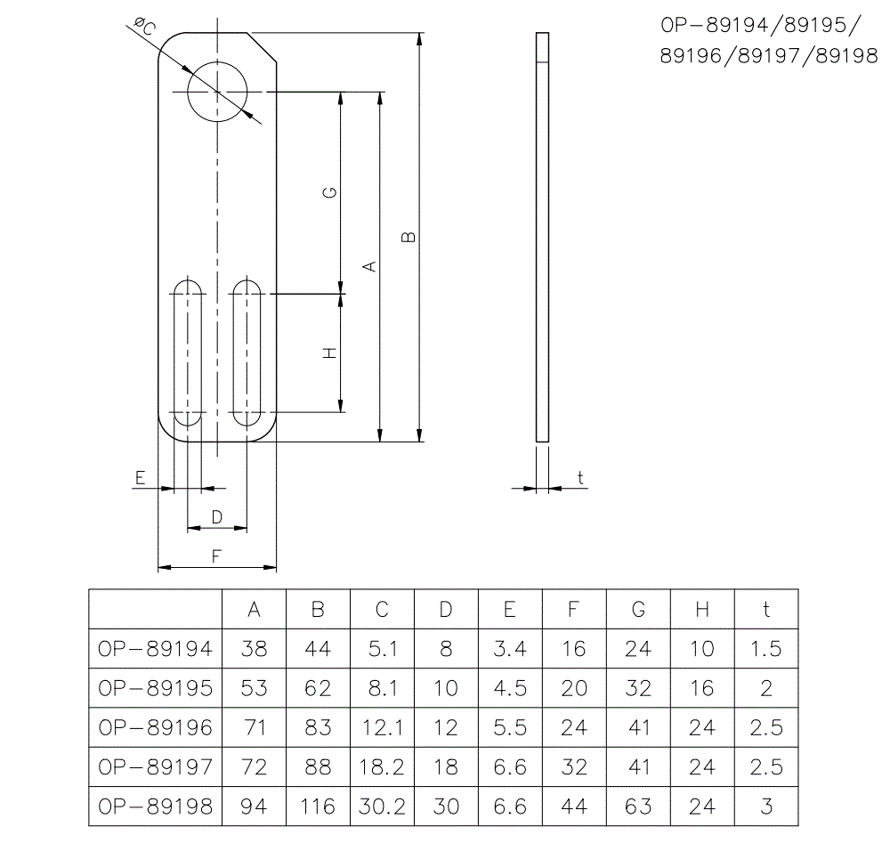OP-89194/89195/89196/89197/89198 Dimension