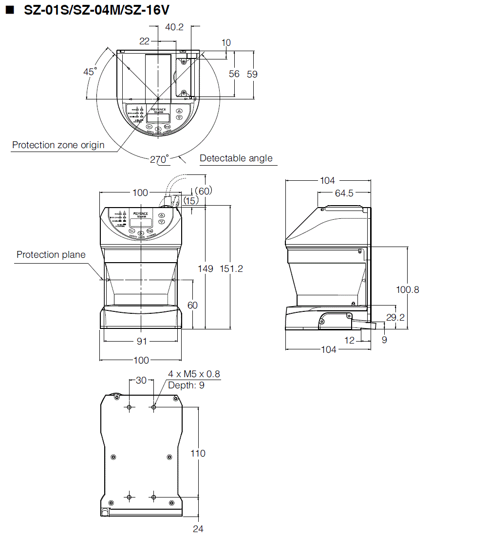 SZ-01S/04M/16V Dimension